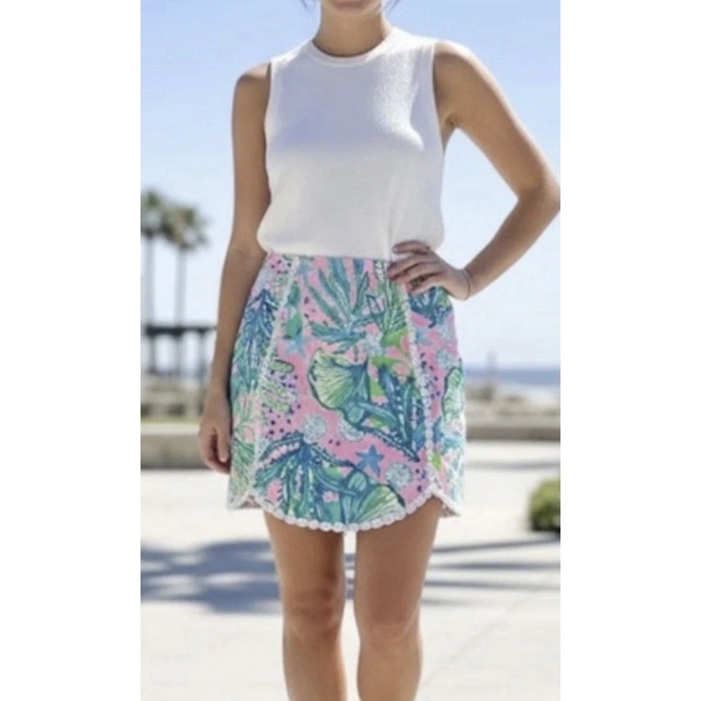 Lilly Pulitzer Patty Skort Mini Skirt 6 Scallop Pink Blue Nautical Beach Resort